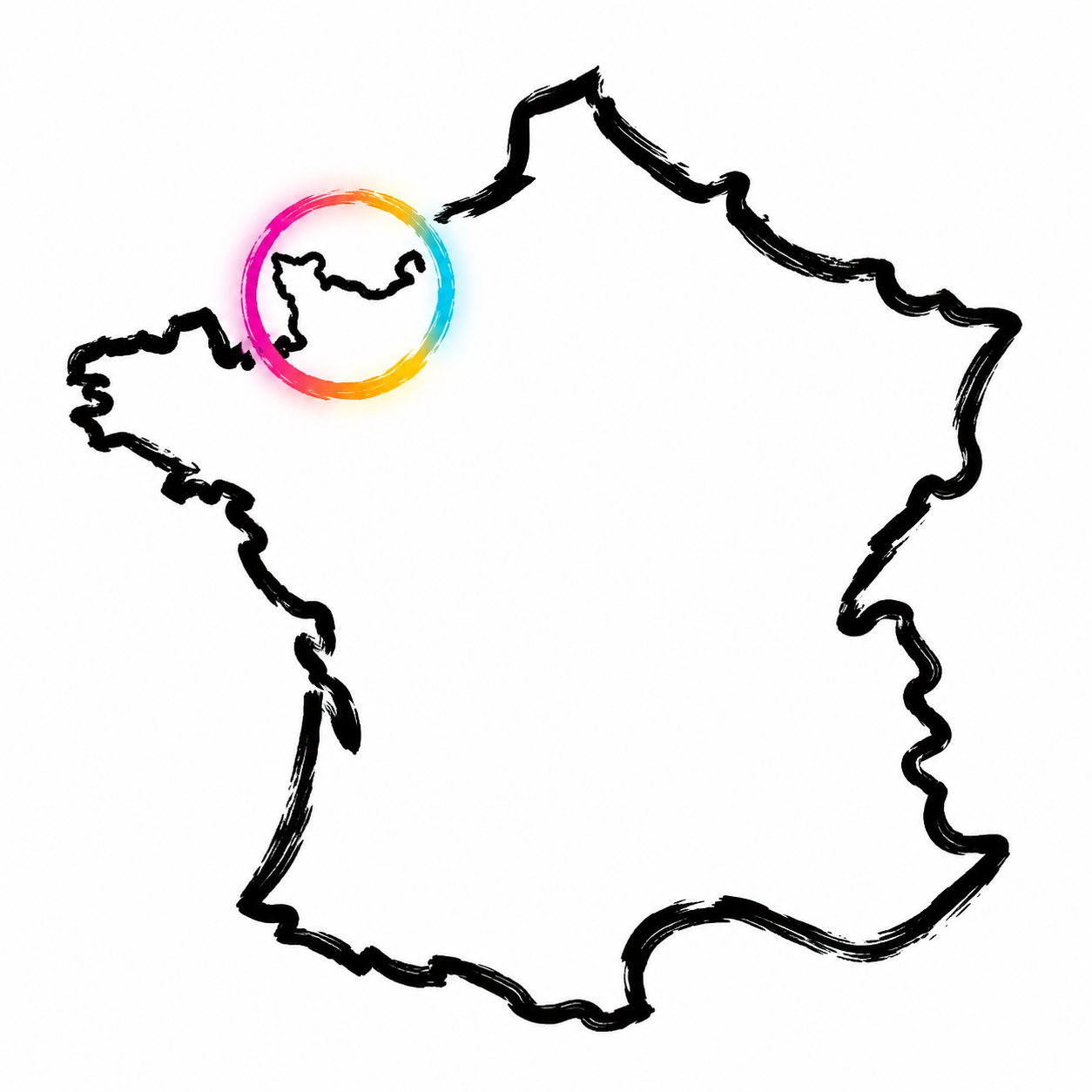Carte stylisée de la France avec la Normandie entourée